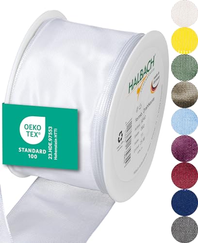 Halbach Seidenbänder Premium Geschenkband mit Drahtkante | Breite 60mm Länge 25m | Öko-Tex 100 zertifiziertes Schleifenband | Taftband Made in Germany, Farbe: weiß Halbach Seidenbänder Premium Geschenkband mit Drahtkante | Breite 60mm Länge 25m | Öko-Tex 100 zertifiziertes Schleifenband | Taftband Made in Germany, Farbe: weiß von Halbach Seidenbänder