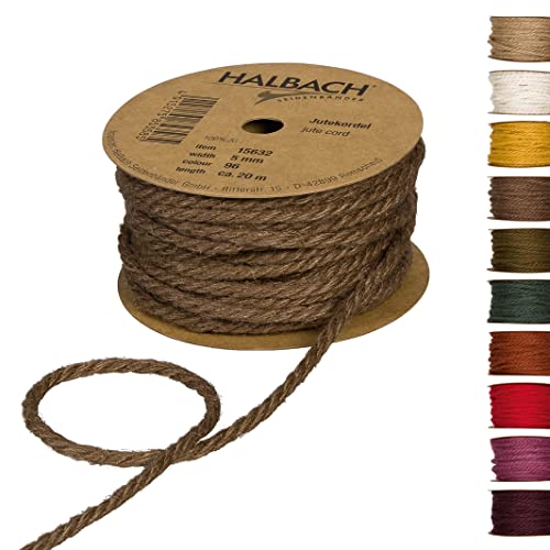 Halbach Seidenbänder Premium Juteschnur | Breite: 5mm Länge: 20m | Juteseil für Dekorationen, Jutekordel aus 100% natürlicher Jute für Garten und Geschenkverpackungen, Farbe: Braun Halbach Seidenbänder Premium Juteschnur | Breite: 5mm Länge: 20m | Juteseil für Dekorationen, Jutekordel aus 100% natürlicher Jute für Garten und Geschenkverpackungen, Farbe: Braun von Halbach Seidenbänder