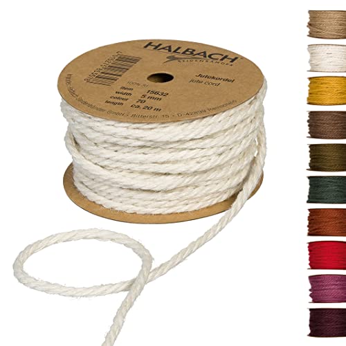 Halbach Seidenbänder Premium Juteschnur | Breite: 5mm Länge: 20m | Juteseil für Dekorationen, Jutekordel aus 100% natürlicher Jute für Garten und Geschenkverpackungen, Farbe: Creme Halbach Seidenbänder Premium Juteschnur | Breite: 5mm Länge: 20m | Juteseil für Dekorationen, Jutekordel aus 100% natürlicher Jute für Garten und Geschenkverpackungen, Farbe: Creme von Halbach Seidenbänder