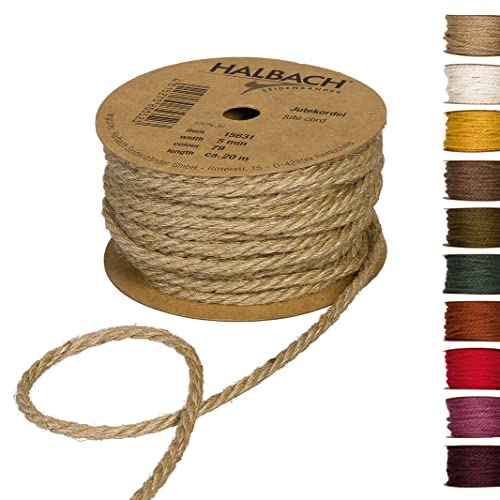 Halbach Seidenbänder Premium Juteschnur | Breite: 5mm Länge: 20m | Juteseil für Dekorationen, Jutekordel aus 100% natürlicher Jute für Garten und Geschenkverpackungen, Farbe: Natur Halbach Seidenbänder Premium Juteschnur | Breite: 5mm Länge: 20m | Juteseil für Dekorationen, Jutekordel aus 100% natürlicher Jute für Garten und Geschenkverpackungen, Farbe: Natur von Halbach Seidenbänder