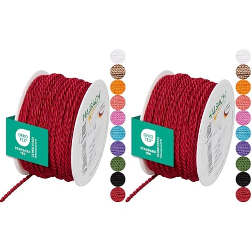 Halbach Seidenbänder Premium Kordel (rot) | Breite 4mm Länge 25m | Made in Germany & Öko-Tex Zertifiziert | glänzende Satinkordel aus Acetat (Packung mit 2) von Halbach Seidenbänder