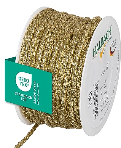 Halbach Seidenbänder Premium Kordel Gold | Breite: 4mm Länge: 25m | Kordel für Dekorationen | Goldschnur für DIY Handwerk und Geschenkverpackungen, Farbe: Gold von Halbach Seidenbänder