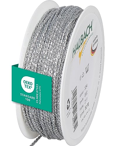 Halbach Seidenbänder Premium Kordel Silber | Breite: 2mm Länge: 50m | Kordel 2mm für Dekorationen | Silberschnur für DIY Handwerk und Geschenkverpackungen, Farbe: Silber Halbach Seidenbänder Premium Kordel Silber | Breite: 2mm Länge: 50m | Kordel 2mm für Dekorationen | Silberschnur für DIY Handwerk und Geschenkverpackungen, Farbe: Silber von Halbach Seidenbänder