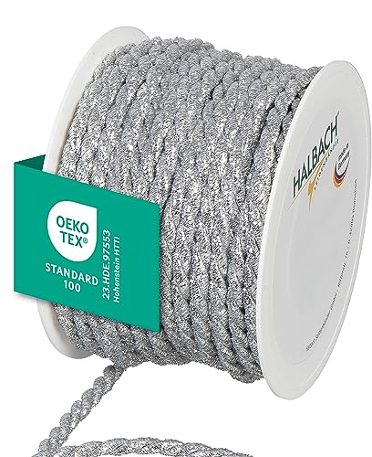 Halbach Seidenbänder Premium Kordel Silber | Breite: 6mm Länge: 25m | Kordel für Dekorationen | Silberschnur für DIY Handwerk und Geschenkverpackungen, Farbe: Silber Halbach Seidenbänder Premium Kordel Silber | Breite: 6mm Länge: 25m | Kordel für Dekorationen | Silberschnur für DIY Handwerk und Geschenkverpackungen, Farbe: Silber von Halbach Seidenbänder