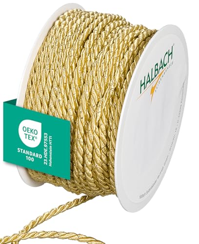 Halbach Seidenbänder Premium Kordel zweifarbig | Breite 4mm Länge 25m | made in Germany & Öko-Tex zertifiziert | glitzernde Satinkordel aus Acetat | Farbe: honiggelb/gold von Halbach Seidenbänder