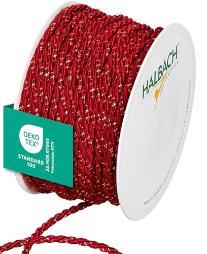 Halbach Seidenbänder Premium Kordel zweifarbig | Breite 4mm Länge 25m | made in Germany & Öko-Tex zertifiziert | glitzernde Satinkordel aus Acetat | Farbe: rot/gold Halbach Seidenbänder Premium Kordel zweifarbig | Breite 4mm Länge 25m | made in Germany & Öko-Tex zertifiziert | glitzernde Satinkordel aus Acetat | Farbe: rot/gold von Halbach Seidenbänder