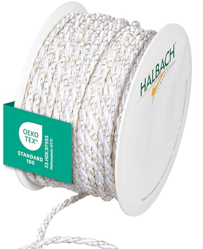Halbach Seidenbänder Premium Kordel zweifarbig | Breite 4mm Länge 25m | made in Germany & Öko-Tex zertifiziert | glitzernde Satinkordel aus Acetat | Farbe: weiß/gold Halbach Seidenbänder Premium Kordel zweifarbig | Breite 4mm Länge 25m | made in Germany & Öko-Tex zertifiziert | glitzernde Satinkordel aus Acetat | Farbe: weiß/gold von Halbach Seidenbänder
