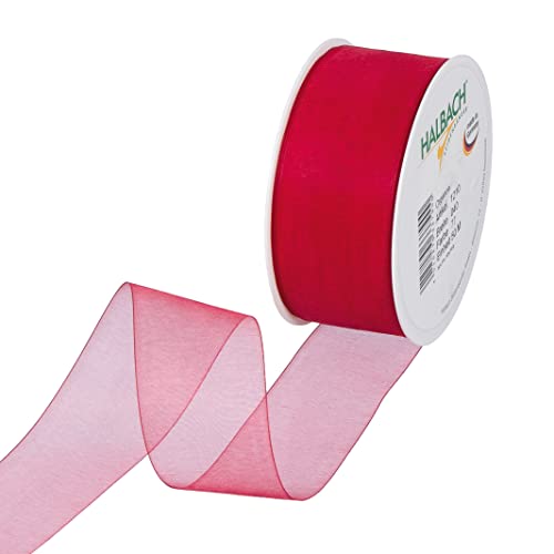 Halbach Seidenbänder Premium Organzaband Breite 40mm Länge 50 m Bastelband zum Verzieren von Geschenken, transparentes Band, Dekoband zum basteln, Farbe: red Halbach Seidenbänder Premium Organzaband Breite 40mm Länge 50 m Bastelband zum Verzieren von Geschenken, transparentes Band, Dekoband zum basteln, Farbe: red von Halbach Seidenbänder