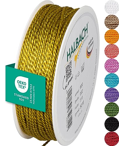 Halbach Seidenbänder Premium Kordel (dunkelgelb) | Breite 2mm Länge 50m | Made in Germany & Öko-Tex Zertifiziert | glänzende Satinkordel aus Acetat Halbach Seidenbänder Premium Kordel (dunkelgelb) | Breite 2mm Länge 50m | Made in Germany & Öko-Tex Zertifiziert | glänzende Satinkordel aus Acetat von Halbach Seidenbänder