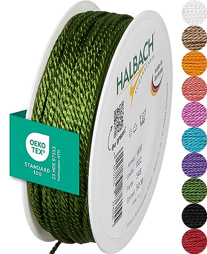 Halbach Seidenbänder Premium Kordel (moosgrün) | Breite 2mm Länge 50m | Made in Germany & Öko-Tex Zertifiziert | glänzende Satinkordel aus Acetat Halbach Seidenbänder Premium Kordel (moosgrün) | Breite 2mm Länge 50m | Made in Germany & Öko-Tex Zertifiziert | glänzende Satinkordel aus Acetat von Halbach Seidenbänder