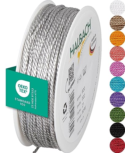 Halbach Seidenbänder Premium Kordel (hellgrau) | Breite 2mm Länge 50m | Made in Germany & Öko-Tex Zertifiziert | glänzende Satinkordel aus Acetat Halbach Seidenbänder Premium Kordel (hellgrau) | Breite 2mm Länge 50m | Made in Germany & Öko-Tex Zertifiziert | glänzende Satinkordel aus Acetat von Halbach Seidenbänder