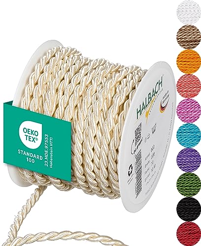 Halbach Seidenbänder Premium Kordel (Creme) | Breite 6mm Länge 10m | Made in Germany & Öko-Tex Zertifiziert | glänzende Satinkordel aus Acetat Halbach Seidenbänder Premium Kordel (Creme) | Breite 6mm Länge 10m | Made in Germany & Öko-Tex Zertifiziert | glänzende Satinkordel aus Acetat von Halbach Seidenbänder