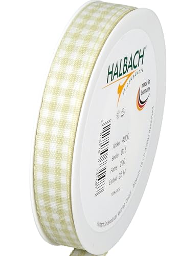 Halbach Seidenbänder Premium Vichy Karo Geschenkband (blassgrün) | Breite 15mm Länge 25m | Karoband made in Germany | kariertes Schleifenband in vielen Farben von Halbach Seidenbänder