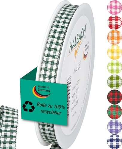 Halbach Seidenbänder Premium Vichy Karo Geschenkband (dunkelgrün) | Breite 10mm Länge 25m | Karoband made in Germany | kariertes Schleifenband in vielen Farben von Halbach Seidenbänder