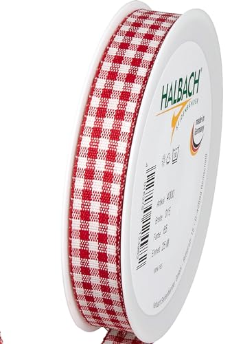 Halbach Seidenbänder Premium Vichy Karo Geschenkband (rot) | Breite 15mm Länge 25m | Karoband made in Germany | kariertes Schleifenband in vielen Farben von Halbach Seidenbänder