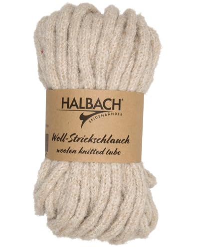 Halbach Seidenbänder Premium Woll Strickschlauch | Breite: 10 mm Länge: 15 m | Chunky Wolle für Dicke Schnürsenkel oder zum Handstricken | Farbe: beige von Halbach Seidenbänder