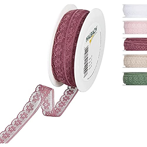 Halbach Seidenbänder Spitzenband Breite: 15 mm. Länge: 18 m, Spitze als Rollenware, Schleifenband für Hochzeiten zum Nähen oder Tischdekoration, Spitzenstoff für DIY Handwerk, Farbe: berry von Halbach Seidenbänder