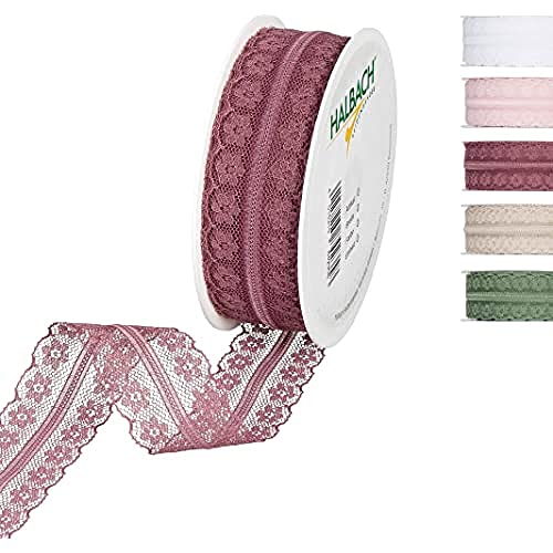 Halbach Seidenbänder Spitzenband Breite: 30 mm. Länge: 15 m, Spitze als Rollenware, Schleifenband für Hochzeiten zum Nähen oder Tischdekoration, Spitzenstoff für DIY Handwerk, Farbe: berry von Halbach Seidenbänder