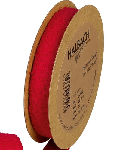 Halbach Seidenbänder Teddy Stoff Dekoband | Breite: 20mm Länge: 10m | Kunstfell-Band zum basteln und nähen | Farbe: rot von Halbach Seidenbänder