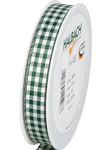 Halbach Seidenbänder Premium Vichy Karo Geschenkband (dunkelgrün) | Breite 15mm Länge 25m | Karoband made in Germany | kariertes Schleifenband in vielen Farben von Halbach Seidenbänder