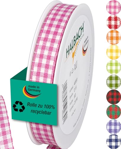 Halbach Seidenbänder Premium Vichy Karo Geschenkband (pink) | Breite 15mm Länge 25m | Karoband made in Germany | kariertes Schleifenband in vielen Farben von Halbach Seidenbänder