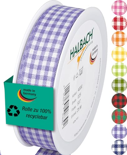 Halbach Seidenbänder Premium Vichy Karo Geschenkband (Lavendel) | Breite 25mm Länge 25m | Karoband Made in Germany | Kariertes Schleifenband in vielen Farben von Halbach Seidenbänder