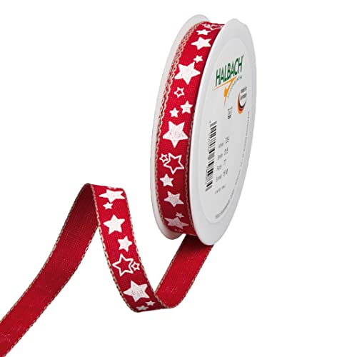 Halbach Seidenbänder Weihnachtsband 15 mm x 15 m Geschenkband für Weihnachten zum Einpacken von Geschenken, Schleifenband mit Sternen bedruckt und Leinenkanten, Farbe: red/white Halbach Seidenbänder Weihnachtsband 15 mm x 15 m Geschenkband für Weihnachten zum Einpacken von Geschenken, Schleifenband mit Sternen bedruckt und Leinenkanten, Farbe: red/white von Halbach Seidenbänder