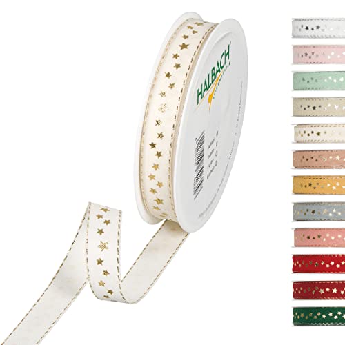 Halbach Seidenbänder Weihnachtsband 15 mm x 18 m Geschenkband für Weihnachten zum Einpacken von Geschenken, Schleifenband mit Sternen in Gold bedruckt und Lurexkanten, Farbe: Creme Halbach Seidenbänder Weihnachtsband 15 mm x 18 m Geschenkband für Weihnachten zum Einpacken von Geschenken, Schleifenband mit Sternen in Gold bedruckt und Lurexkanten, Farbe: Creme von Halbach Seidenbänder