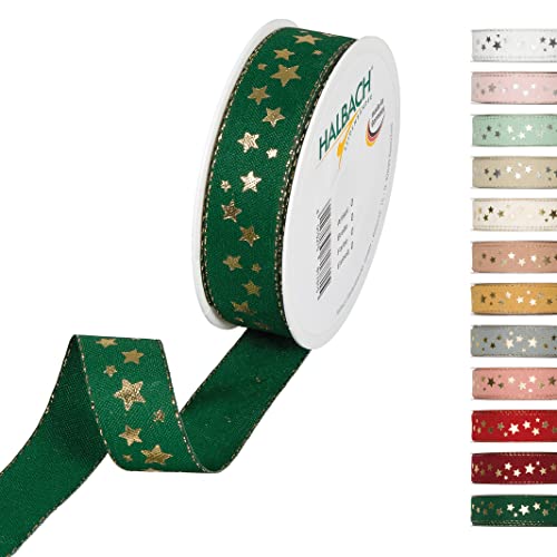 Halbach Seidenbänder Weihnachtsband 25 mm x 18 m Geschenkband für Weihnachten zum Einpacken von Geschenken, Schleifenband mit Sternen in Gold bedruckt und Lurexkanten, Farbe: Grün Halbach Seidenbänder Weihnachtsband 25 mm x 18 m Geschenkband für Weihnachten zum Einpacken von Geschenken, Schleifenband mit Sternen in Gold bedruckt und Lurexkanten, Farbe: Grün von Halbach Seidenbänder