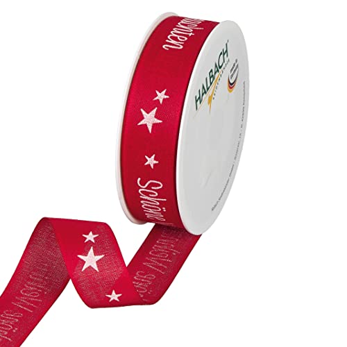 Halbach Seidenbänder Weihnachtsband Schöne Weihnachten, Geschenkband, Schleifenband in Baumwolloptik zum Einpacken von Geschenken, Farbe: red/white, 1126 von Halbach Seidenbänder