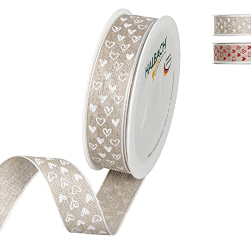 Halbach Seidenbänder bedruckes Leinenband Herzen mit Drahtkante, Geschenkband für Muttertag, Konfirmation oder Kommunion DIY Dekoartionsband., 25mm Halbach Seidenbänder bedruckes Leinenband Herzen mit Drahtkante, Geschenkband für Muttertag, Konfirmation oder Kommunion DIY Dekoartionsband., 25mm von Halbach Seidenbänder