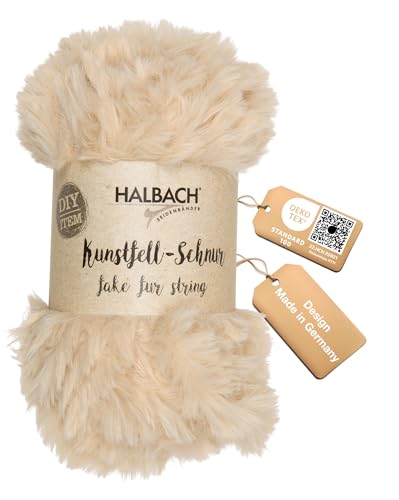 Halbach Seidenbänder flauschige Wolle zum stricken | 50g Knäul - Breite: 1cm | Kunstfellgarn zum basteln | Farbe: beige Halbach Seidenbänder flauschige Wolle zum stricken | 50g Knäul - Breite: 1cm | Kunstfellgarn zum basteln | Farbe: beige von Halbach Seidenbänder