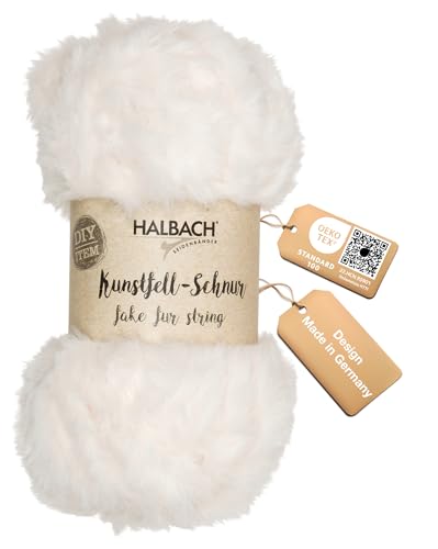 Halbach Seidenbänder flauschige Wolle zum stricken | 50g Knäul - Breite: 1cm | Kunstfellgarn zum basteln | Farbe: natur weiß Halbach Seidenbänder flauschige Wolle zum stricken | 50g Knäul - Breite: 1cm | Kunstfellgarn zum basteln | Farbe: natur weiß von Halbach Seidenbänder