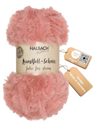 Halbach Seidenbänder flauschige Wolle zum stricken | 50g Knäul - Breite: 1cm | Kunstfellgarn zum basteln | Farbe: rosa von Halbach Seidenbänder