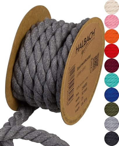 Halbach Seidenbänder recycelte Baumwollkordel, Breite: 10 mm/Länge 4 Meter, Nachhaltiges Baumwollgarn für Makramee, Naturkordel zum Basteln, Farbe: Graphitgrau Halbach Seidenbänder recycelte Baumwollkordel, Breite: 10 mm/Länge 4 Meter, Nachhaltiges Baumwollgarn für Makramee, Naturkordel zum Basteln, Farbe: Graphitgrau von Halbach Seidenbänder