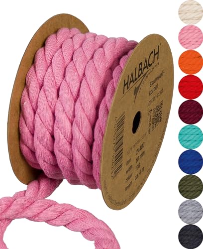 Halbach Seidenbänder recycelte Baumwollkordel, Breite: 10 mm/Länge 4 Meter, Nachhaltiges Baumwollgarn für Makramee, Naturkordel zum Basteln, Farbe: blasspink von Halbach Seidenbänder