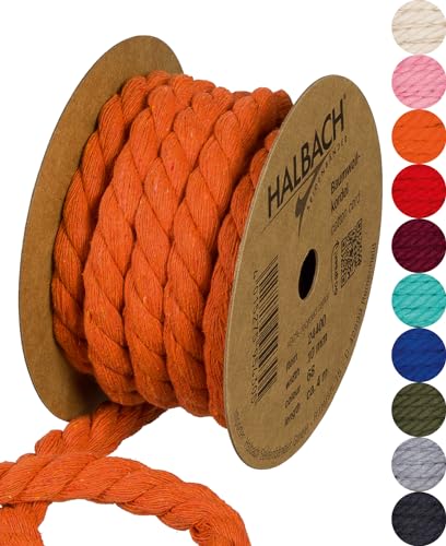 Halbach Seidenbänder recycelte Baumwollkordel, Breite: 10 mm/Länge 4 Meter, Nachhaltiges Baumwollgarn für Makramee, Naturkordel zum Basteln, Farbe: orange von Halbach Seidenbänder