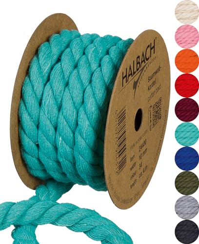 Halbach Seidenbänder recycelte Baumwollkordel, Breite: 10 mm/Länge 4 Meter, Nachhaltiges Baumwollgarn für Makramee, Naturkordel zum Basteln, Farbe: türkis Halbach Seidenbänder recycelte Baumwollkordel, Breite: 10 mm/Länge 4 Meter, Nachhaltiges Baumwollgarn für Makramee, Naturkordel zum Basteln, Farbe: türkis von Halbach Seidenbänder