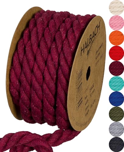 Halbach Seidenbänder recycelte Baumwollkordel, Breite: 10 mm/Länge 4 Meter, Nachhaltiges Baumwollgarn für Makramee, Naturkordel zum Basteln, Farbe: weinrot Halbach Seidenbänder recycelte Baumwollkordel, Breite: 10 mm/Länge 4 Meter, Nachhaltiges Baumwollgarn für Makramee, Naturkordel zum Basteln, Farbe: weinrot von Halbach Seidenbänder