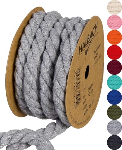Halbach Seidenbänder recycelte Baumwollkordel, Breite: 10 mm/Länge 4 m, nachhaltiges Baumwollgarn für Makramee, Naturkordel zum Basteln, Farbe: grau Halbach Seidenbänder recycelte Baumwollkordel, Breite: 10 mm/Länge 4 m, nachhaltiges Baumwollgarn für Makramee, Naturkordel zum Basteln, Farbe: grau von Halbach Seidenbänder