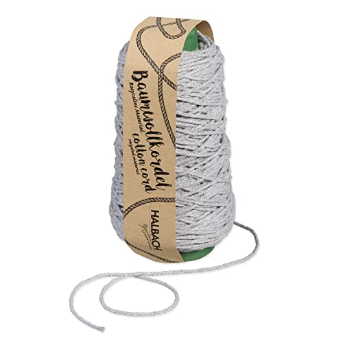 Halbach Seidenbänder recycelte Baumwollkordel | Breite 2 mm Länge 150 Meter | Nachhaltiges Baumwollgarn für Makramee oder DIY Handwerk | Farbe: grau Halbach Seidenbänder recycelte Baumwollkordel | Breite 2 mm Länge 150 Meter | Nachhaltiges Baumwollgarn für Makramee oder DIY Handwerk | Farbe: grau von Halbach Seidenbänder