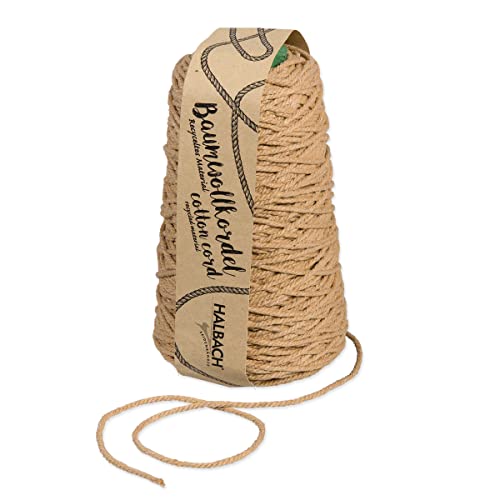 Halbach Seidenbänder recycelte Baumwollkordel | Breite 2 mm Länge 150 Meter | Nachhaltiges Baumwollgarn für Makramee oder DIY Handwerk | Farbe: graubeige von Halbach Seidenbänder