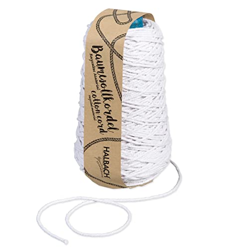Halbach Seidenbänder recycelte Baumwollkordel | Breite 2 mm Länge 150 Meter | Nachhaltiges Baumwollgarn für Makramee oder DIY Handwerk | Farbe: weiß Halbach Seidenbänder recycelte Baumwollkordel | Breite 2 mm Länge 150 Meter | Nachhaltiges Baumwollgarn für Makramee oder DIY Handwerk | Farbe: weiß von Halbach Seidenbänder