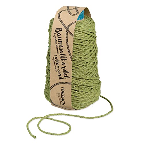Halbach Seidenbänder recycelte Baumwollkordel | Breite 2 mm Länge 150 Meter | Nachhaltiges Baumwollgarn für Makramee oder DIY Handwerk | Farbe: olivgrün von Halbach Seidenbänder