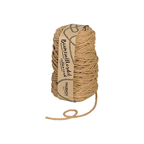 Halbach Seidenbänder recycelte Baumwollkordel | Breite 5mm Länge 80 Meter | Nachhaltiges Baumwollgarn für Makramee oder DIY Handwerk | Farbe: graubeige von Halbach
