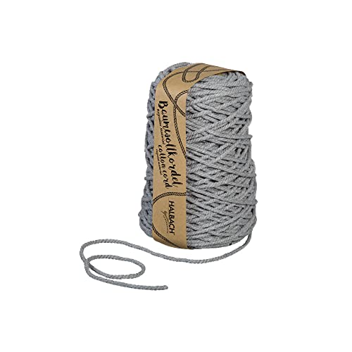 Halbach Seidenbänder recycelte Baumwollkordel | Breite 5mm Länge 80 Meter | Nachhaltiges Baumwollgarn für Makramee oder DIY Handwerk | Farbe: grau von Halbach