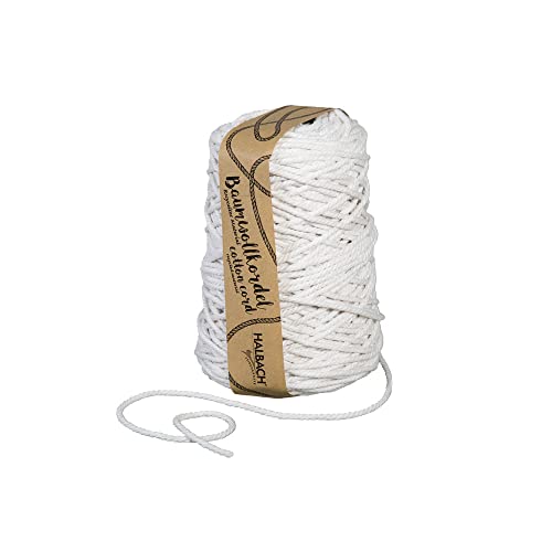 Halbach Seidenbänder recycelte Baumwollkordel | Breite 5mm Länge 80 Meter | Nachhaltiges Baumwollgarn für Makramee oder DIY Handwerk | Farbe: weiß von Halbach