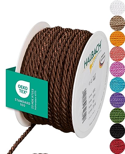 Halbach Seidenbänder Premium Kordel (braun) | Breite 4mm Länge 25m | Made in Germany & Öko-Tex Zertifiziert | glänzende Satinkordel aus Acetat Halbach Seidenbänder Premium Kordel (braun) | Breite 4mm Länge 25m | Made in Germany & Öko-Tex Zertifiziert | glänzende Satinkordel aus Acetat von Halbach Seidenbänder