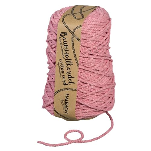 Halbach Seidenbänder recycelte Baumwollkordel | Breite 5mm Länge 80 Meter | Nachhaltiges Baumwollgarn für Makramee oder DIY Handwerk | Farbe: rosa von Halbach