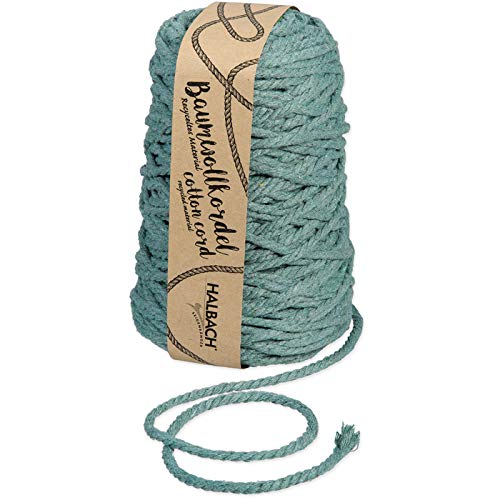 Halbach Seidenbänder recycelte Baumwollkordel | Breite 5mm Länge 80 Meter | Nachhaltiges Baumwollgarn für Makramee oder DIY Handwerk | Farbe: salbeigrün von Halbach